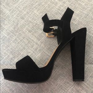 Black Suede Chunky Strap Heel